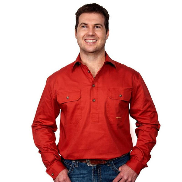 Just Country CAMERON 1/2 Button Work Shirts RUST