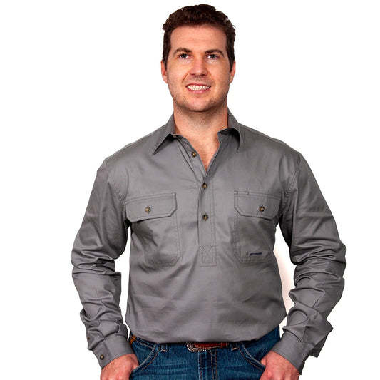 Just Country CAMERON 1/2 Button Work Shirts STEEL GREY
