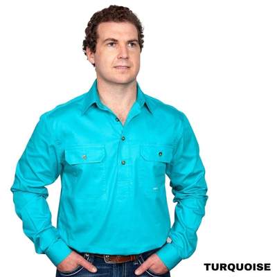 Just Country CAMERON 1/2 Button Work Shirts TURQUOISE