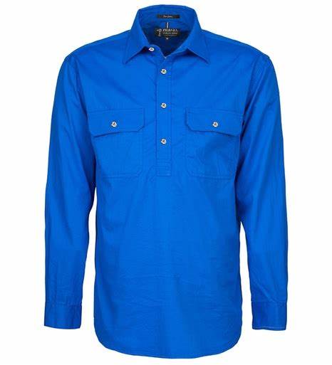 Kids Pilbara Closed Front L/S Shirt Cobalt Blue