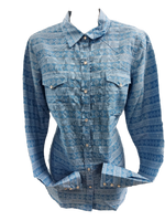 Roper Womens Long Sleeve Blue Print Western Snap Shirt