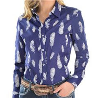 Pure Western Girls Feather Print L/S Shirt