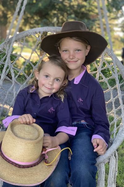 Black Colt Girls Navy Plain Jane Shirt with Pink Gingham Contrast