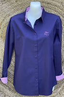 Black Colt Girls Navy Plain Jane Shirt with Pink Gingham Contrast
