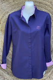Black Colt Girls Navy Plain Jane Shirt with Pink Gingham Contrast
