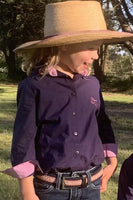 Black Colt Girls Navy Plain Jane Shirt with Pink Gingham Contrast