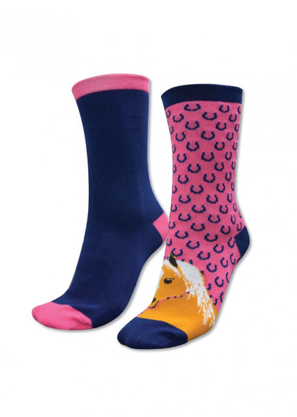 Kids Homestead Socks Twin Packs Navy/Hot Pink