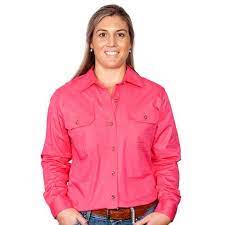 JUST COUNTRY Brooke Ladies Work Shirt Hot Pink Full Button